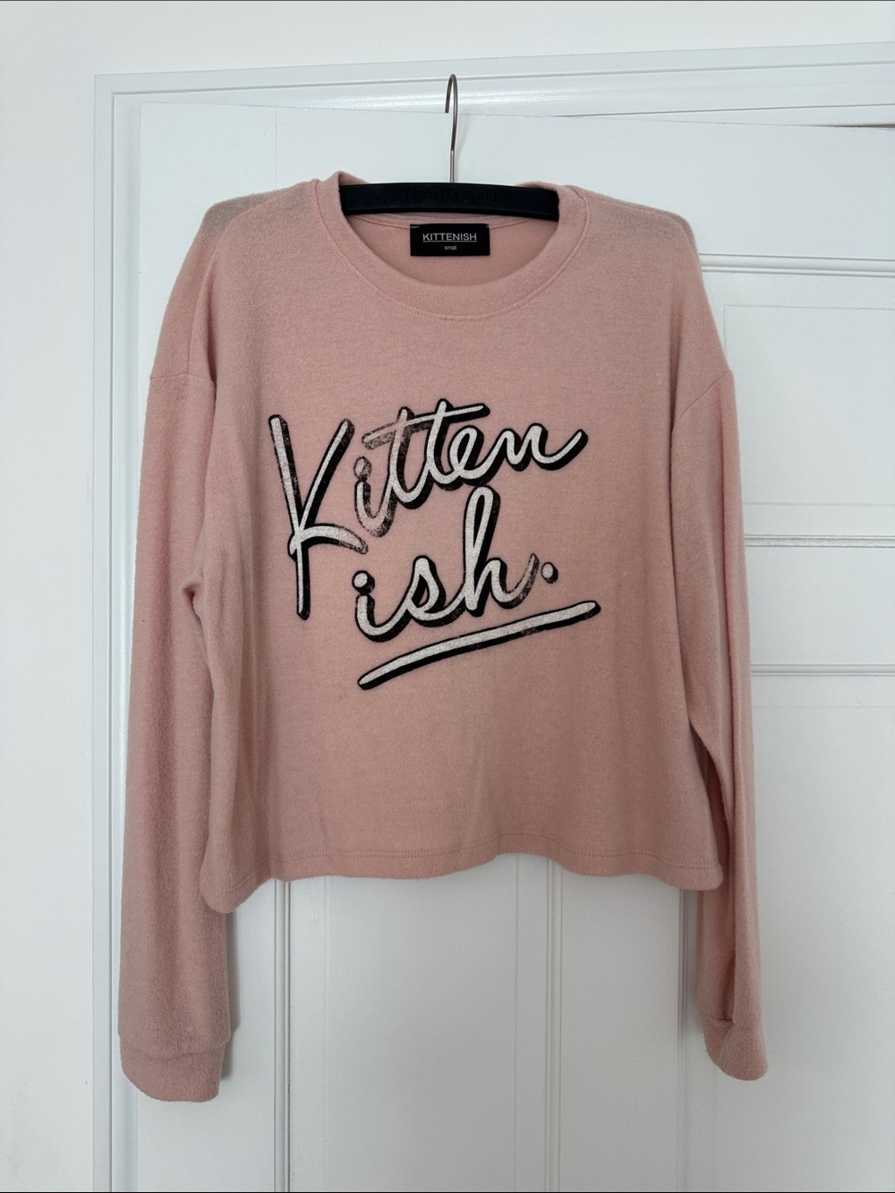 Kittenish Blush Pink Crewneck Sweatshirt with Script Logo